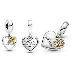Sterling silver 925 Tree of Life, Heart, Mom, 2in1 family bracelet pendant