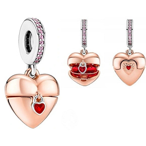 Charm Sterling silver 925 Love heart opening rose gold plated, love bracelet pendant