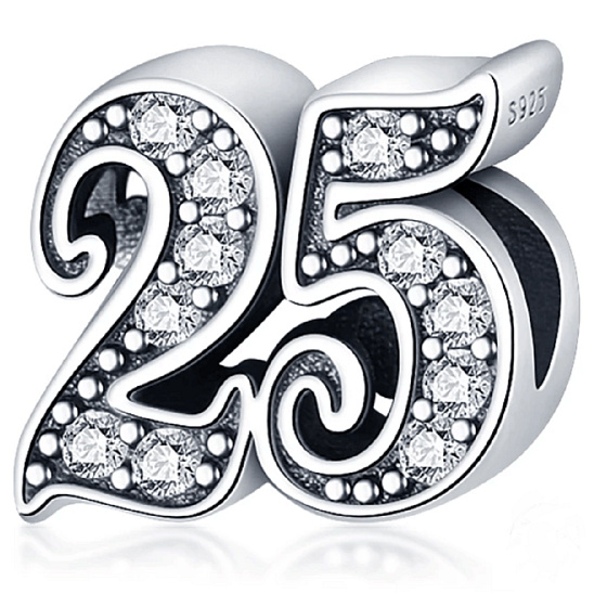 Charm Sterling silver 925 25 anniversary, bead on bracelet