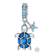 Charm Sterling silver 925 Turtle + starfish 2in1, animal bracelet pendant