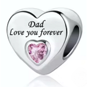 Charm Sterling Silver 925 Dad Loves You Forever Heart, Bead for Family Bracelet
