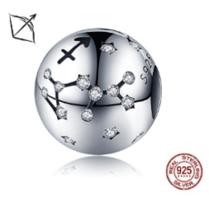 Sagittarius Zodiac sign, pendant for bracelet silver + zircons, ball 9 mm 1 piece
