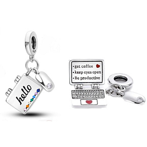 Sterling silver 925 Computer + mouse, cubic zirconia, 2in1 opening pendant on bracelet interests Sterling silver 925 Computer + mouse, cubic zirconia, 2in1 opening pendant on bracelet interests