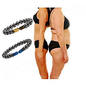 Magnetic slimming bracelet silver color elastic natural stone, ball 6 mm / 16 - 17 cm