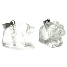 Crystal Bear pendant natural stone, hand cut figurine 1,8 x 2,5 x 8 mm, stone stones
