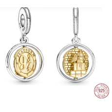 Sterling silver 925 Harry Potter - 9 and 3/4, Hedwig, rotating bracelet pendant