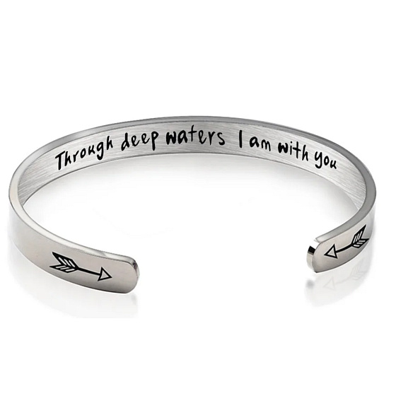 Stainless steel bracelet silver with engraving I am with you..., open cuff, 4 mm