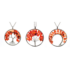 Agate red Tree of Life pendant natural stone, healing, chain length: 45 + 5 cm, adds rejuvenation and strength