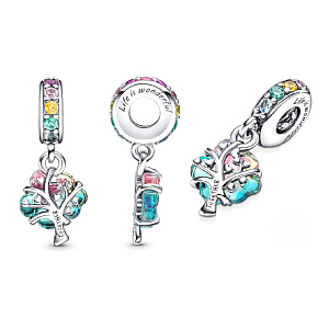 Sterling silver 925 Murano glass tree of belonging, nature bracelet pendant