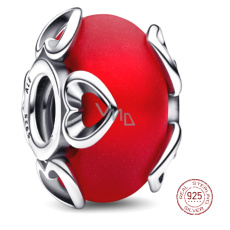 Charm Sterling silver 925 Matte red heart with Murano hearts, love bead on bracelet Charm Sterling silver 925 Matte red heart with Murano hearts, love bead on bracelet