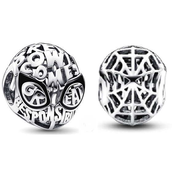 Charm Sterling silver 925 Marvel Spiderman Mask, bead on bracelet movie