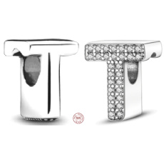 Charm Sterling silver 925 Alphabet letter T, bead for bracelet Charm Sterling silver 925 Alphabet letter T, bead for bracelet
