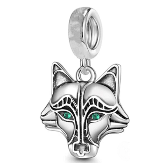 Charm Sterling silver 925 Wolf, animal bracelet pendant