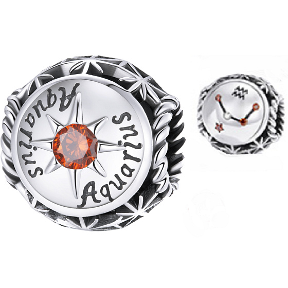 Charm Sterling silver 925 Zodiac sign, cubic zirconia Aquarius, bead for bracelet