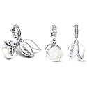 Charm Sterling silver 925 White rose in flower 2in1, love bracelet pendant