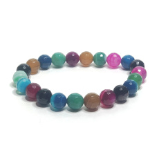 Agate multicoloured facet chakra bracelet elastic natural stone, ball 8 mm / 16 - 17 cm