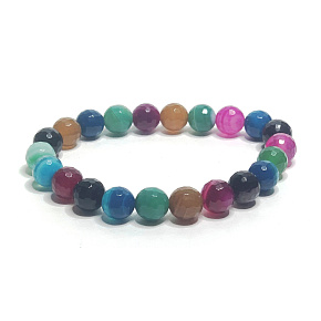 Agate multicoloured facet chakra bracelet elastic natural stone, ball 8 mm / 16 - 17 cm