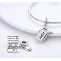 Sterling silver 925 Computer + mouse, cubic zirconia, 2in1 opening pendant on bracelet interests