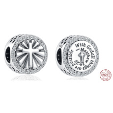 Charm Sterling silver 925 Religious spells with God all things are possible Matthew 19:26, bead for bracelet