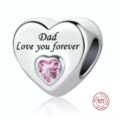 Charm Sterling Silver 925 Dad Loves You Forever Heart, Bead for Family Bracelet Charm Sterling Silver 925 Dad Loves You Forever Heart, Bead for Family Bracelet
