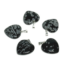 Obsidian flake heart pendant natural stone 20 mm, stone of salvation