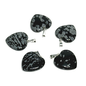Obsidian flake heart pendant natural stone 20 mm, stone of salvation