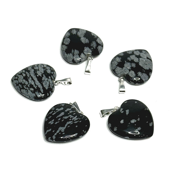 Obsidian flake heart pendant natural stone 20 mm, stone of salvation