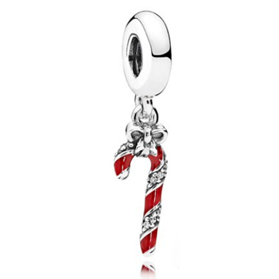 Sterling silver 925 Christmas lollipop, Santa Claus stick, Christmas bracelet pendant