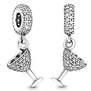 Charm Sterling Silver 925 Cocktail Glasses - Celebration Time, Anniversary Bracelet Pendant