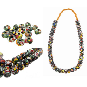 Ancient handmade glass from Nepal Necklace 64 cm with abacus beads approximately 2 cm with a large flower