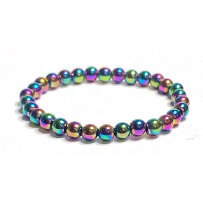 Hematite coloured bracelet elastic natural stone, ball 6 mm / 16 - 17 cm, healthy blood stone