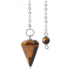 Tiger eye pendulum natural stone 2,5cm + 18 cm chain with bead, stone of sun and earth, brings luck and wealth