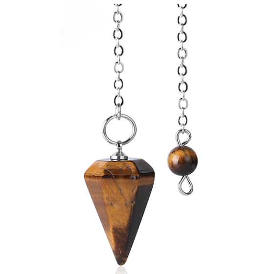 Tiger eye pendulum natural stone 2,5cm + 18 cm chain with bead, stone of sun and earth, brings luck and wealth