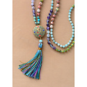 108 Mala 7 chakra necklace, meditation jewelry, natural stone, knotted, tassel 9 cm, bead 6+8 mm