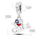 Charm Sterling Silver 925 Chilean Flag Heart - I Love Chile, 2-in-1 Travel Bracelet Pendant