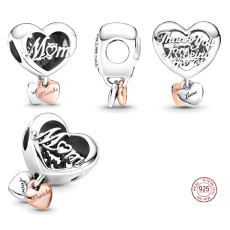 Sterling silver 925 Heart and inscription Thank you, Mom, bead on bracelet family