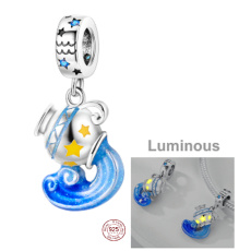 Sterling Silver 925 Luminous - Zodiac Sign Aquarius, Bracelet Pendant