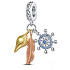 Charm Sterling Silver 925 Protective Amulet, Anchor, Feather, Shell 3-in-1, Sea Bracelet Pendant