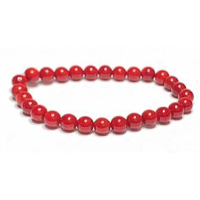 Coral Bamgbus red bracelet elastic natural stone, ball 6 mm / 16 - 17 cm