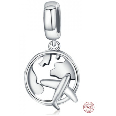 Sterling Silver 925 Travel is Life - Flight Through the World, Travel Pendant Bracelet