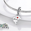 Charm Sterling Silver 925 Brazil Flag - Swinging Map, Travel Bracelet Pendant