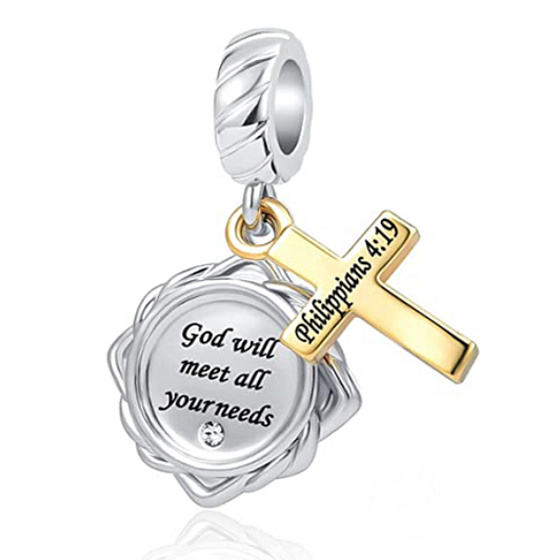 Sterling silver 925 Religious spells Philippians 4:19, 2in1 pendant for bracelet