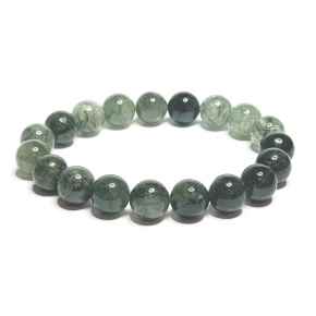 Crystal with actinolite bracelet elastic natural stone, bead 10 mm / 16 - 17 cm, stone stones