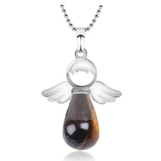 Tiger eye angel pendant natural stone 4,2 x 3 cm, stone of sun and earth, brings luck and wealth