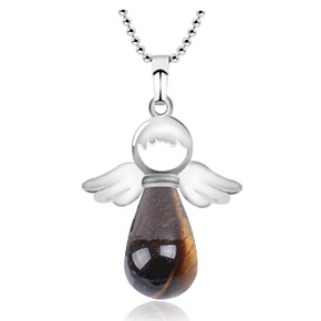 Tiger eye angel pendant natural stone 4,2 x 3 cm, stone of sun and earth, brings luck and wealth