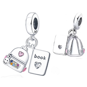 Sterling silver 925 Book, briefcase and smiley face, 2in1 pendant for bracelet interests Sterling silver 925 Book, briefcase and smiley face, 2in1 pendant for bracelet interests