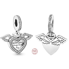 Charm Sterling silver 925 Angel wings, spread and fly, pendant on bracelet symbol