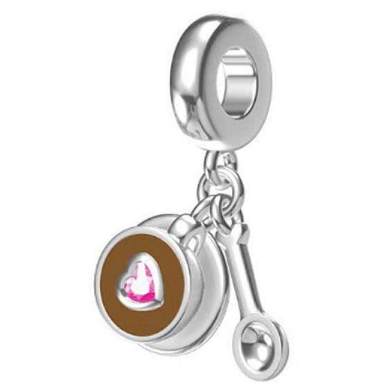 Charm Sterling silver 925 Coffee cup and spoon 2in1, food and drink bracelet pendant