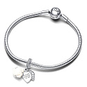 Charm Sterling silver 925 White rose in flower 2in1, love bracelet pendant