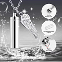 Commemorative urn pendant, Angel wings waterproof, stainless steel 9 x 37 mm